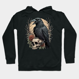 the raven with a skeleton head illustration Hoodie